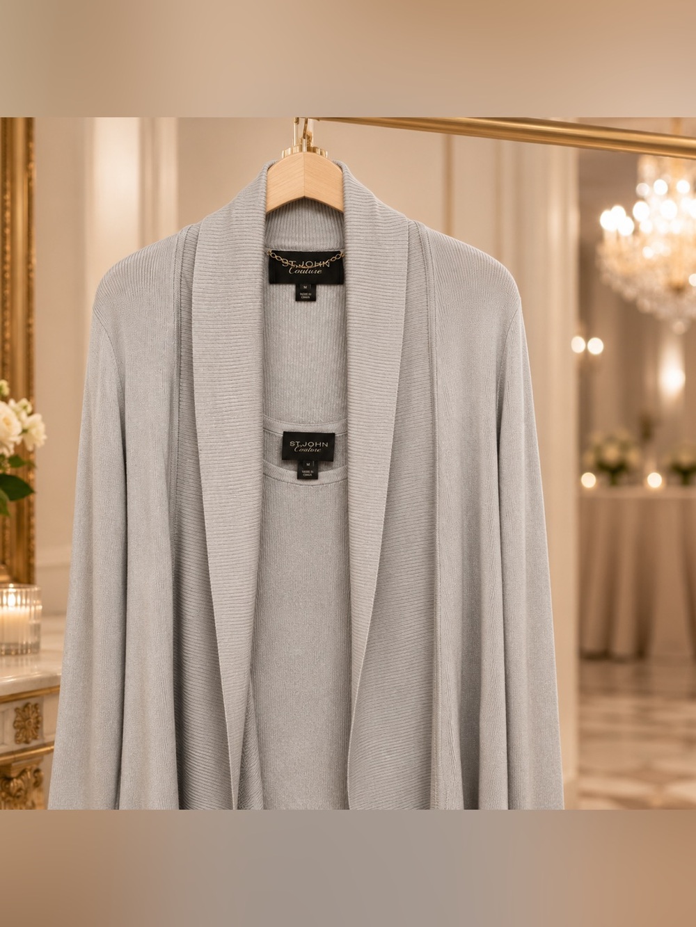 St. John Couture Gray-Blue Shimmer Twin Set – Size M